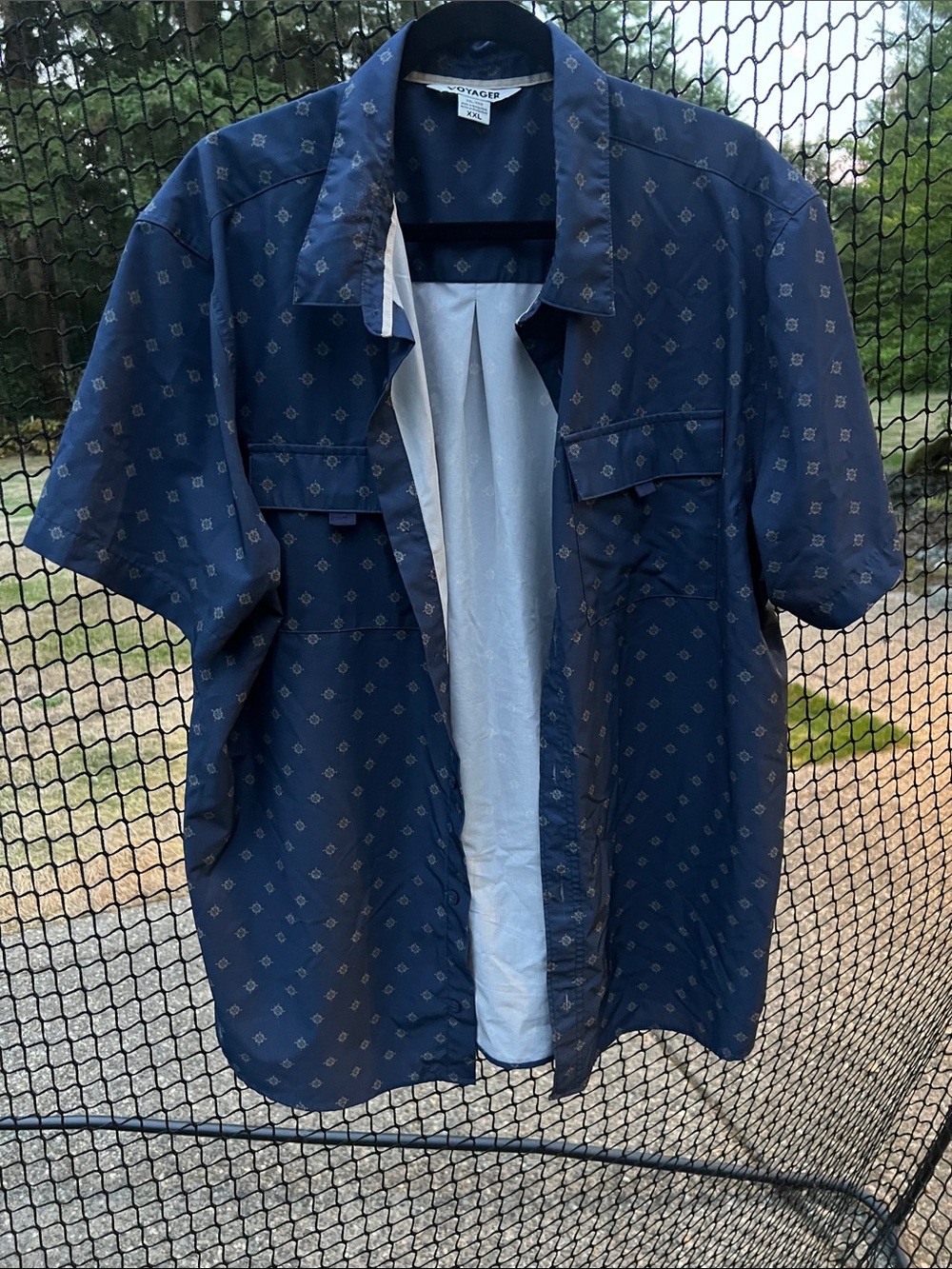 Voyagers Navy Short-Sleeve Button-Down Shirt with Subtle Print